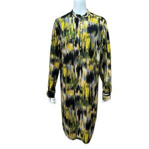 Abstract Black Green Yellow Dress 14W